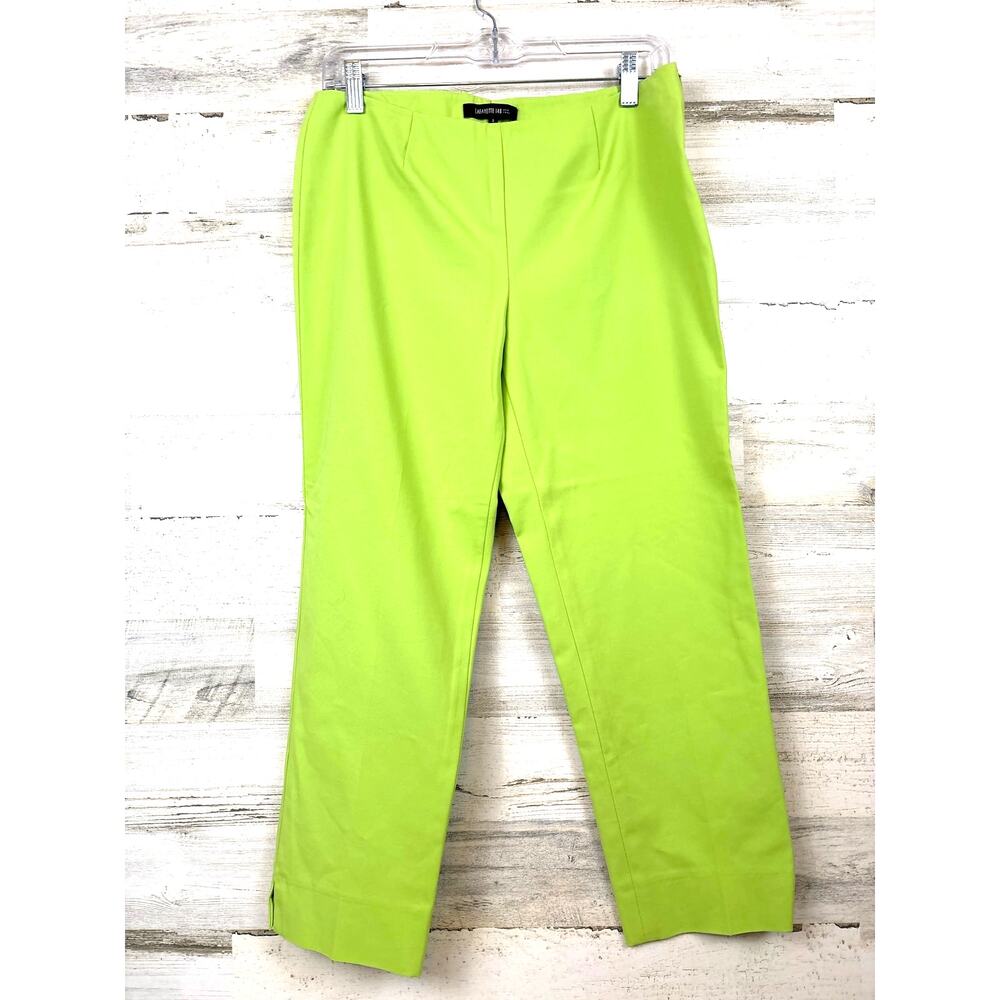 Lafayette 148 Womens 2 Lime Green Cropped Bleeker Flat Front Summer Pants